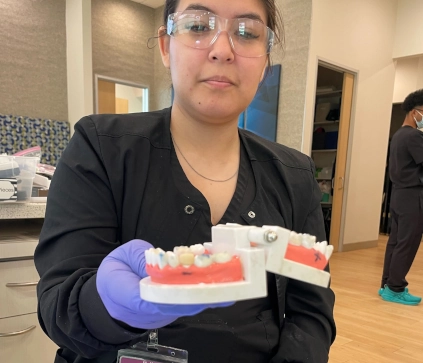 Dental assistant student training at Provo Dental Assistant School