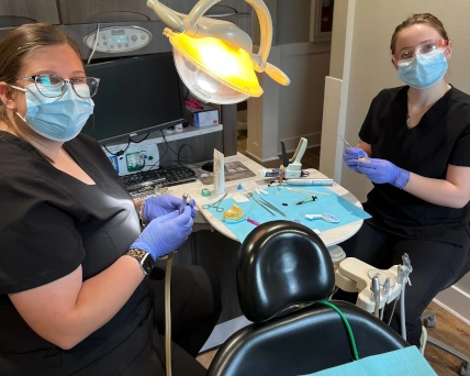  Dental Assistant student at Waco DAS fabricating a temporary crown during hands-on training 