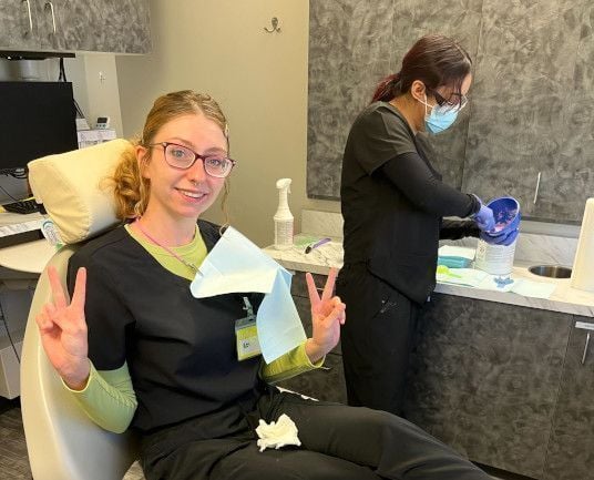 Dental assistant student training at Lincoln Dental Assistant School