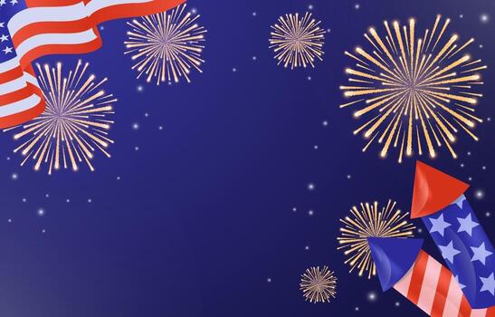 Fourth of July fireworks and American flag