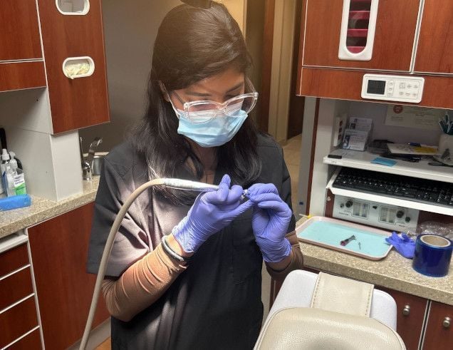 Dental assistant student training at Dallas Dental Assistant School