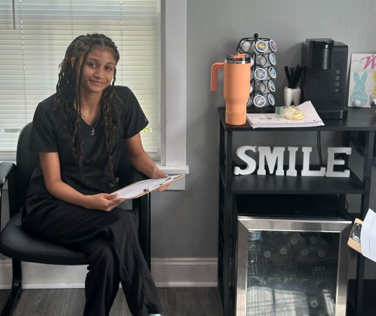 Dental assistant student training at Anderson Dental Assistant School