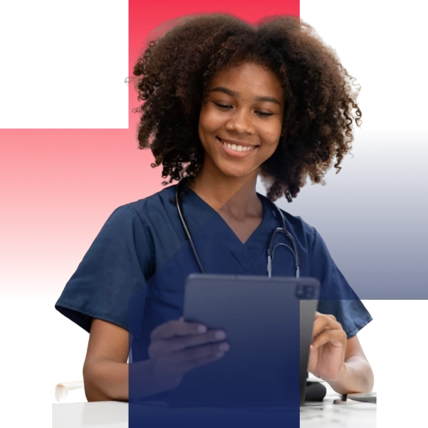 Medical assistant student working with a tablet
